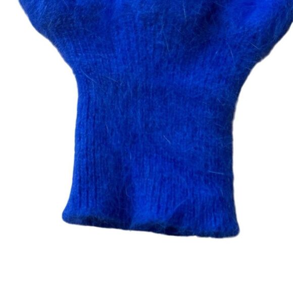 Vintage 80s Angora Sweater Women’s Med Fuzzy Blue Purple Pearl Embellished - Picture 13 of 14